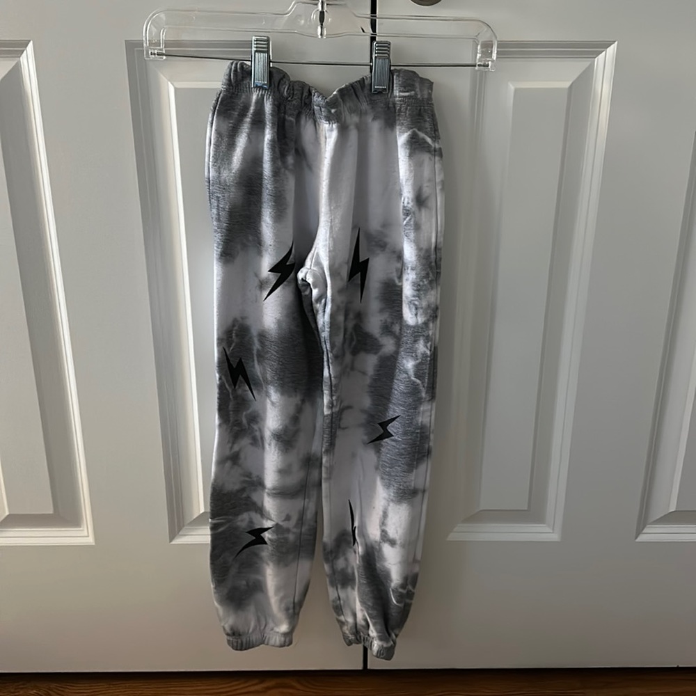 Grey and white bolt sweatpants